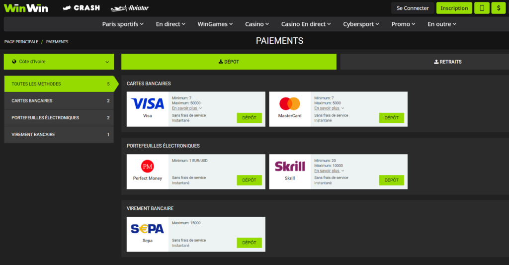 Modes de paiement à WinWin