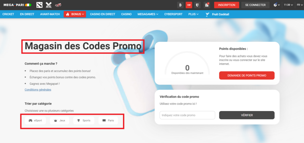 Codes promotionnels supplémentaires Megapari