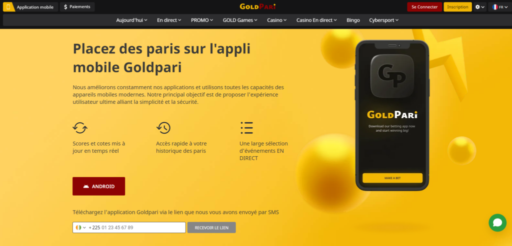 Options d'accès mobile Gold Pari