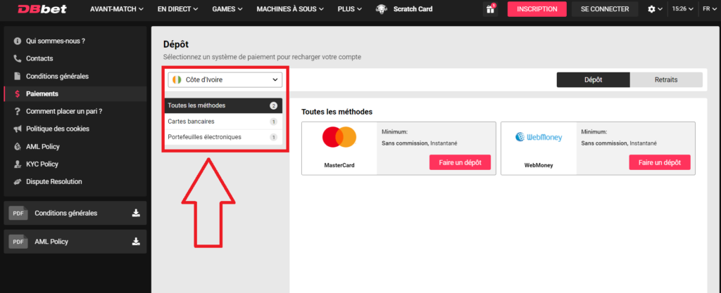 Modes de paiement Doublebet